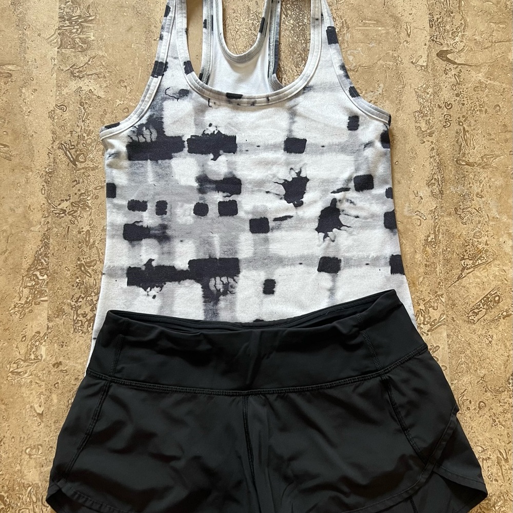 Lululemon Athletica Monochrome Tank and Black Shorts
